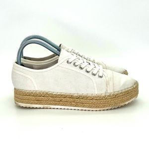 Gianni Bini Womens Norajeanne Shoes 10 Cream Canvas Coastal Platform Espadrilles